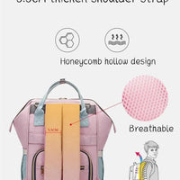 Mummy Maternity Bag by MANDOTOS shown with multiple compartments, soft fabric and adjustable straps for new moms.