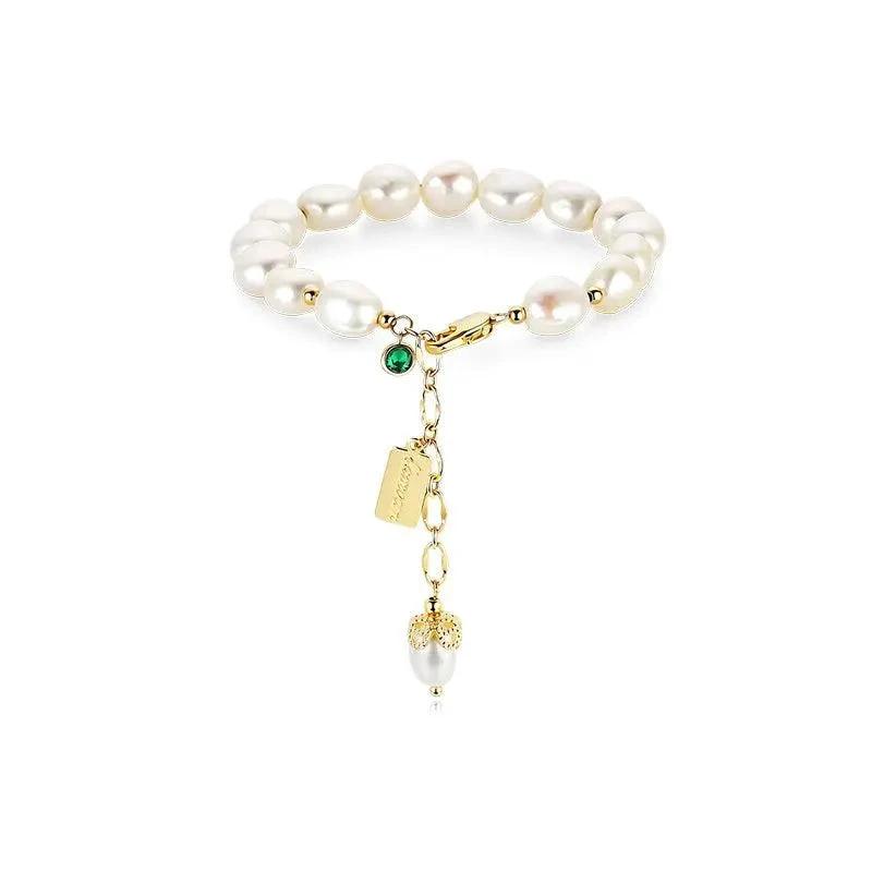 Luxury jewelry bracelet featuring natural zircon and pearl beads by MANDOTOS, showcasing elegant and sophisticated design.