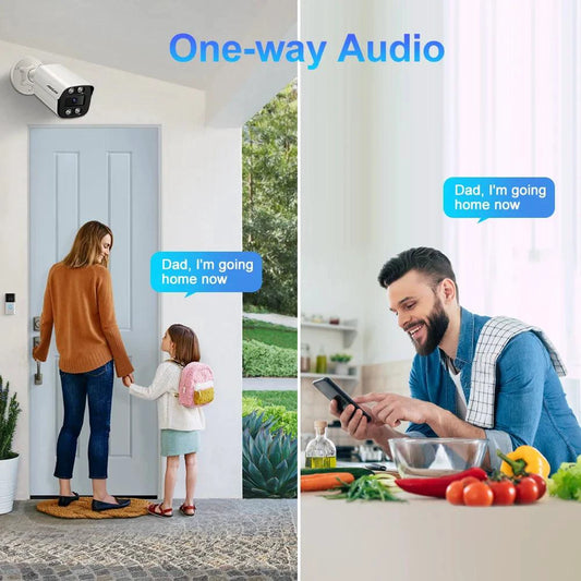 Mandotos 4K 8MP outdoor IP camera with audio, metal bullet design, night vision, PoE, H.265, and Onvif for home surveillance