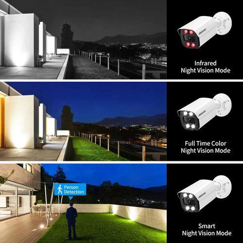 MANDOTOS 4K 8MP outdoor IP camera with audio, PoE, H.265, metal bullet design, color night vision for home security.