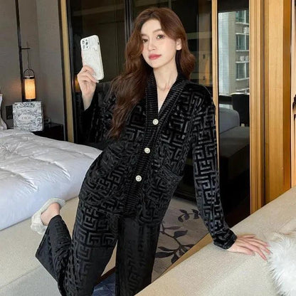 New Gold Velvet Pajamas Women's Suit - MANDOTOS