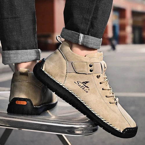 New 2025 Handmade Leather Casual Men Shoes Design Sneakers Man Breathable Leather Shoes Men Ankle Boots Outdoor MANDOTOS