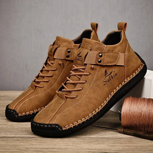 New 2025 Handmade Leather Casual Men Shoes Design Sneakers Man Breathable Leather Shoes Men Ankle Boots Outdoor MANDOTOS