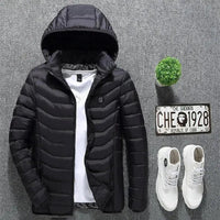 Mandotos heated men's electric jacket with USB, cotton outer, thermal heating vest for winter warmth and outdoor wear.