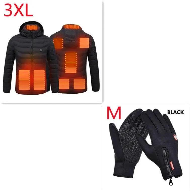 Mandotos men's heated jacket with USB electric heating, cotton interior, winter thermal coat, ideal for cold weather.