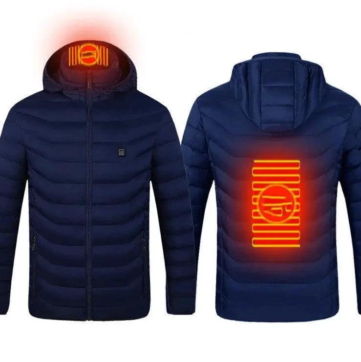 Mandotos men's heated jacket with USB electric heating, cotton material, thermal coat ideal for winter weather.