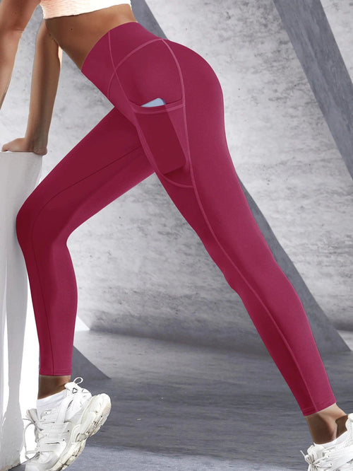 New High Waist Women's Leggings Stretch Yoga Pants Tights With Pockets Push Up Fitness Running Sportswear Solid Color Pants - MANDOTOS