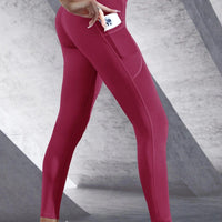 Mandotos high waist women's stretch yoga leggings with pockets, push-up design, suitable for fitness, running, and sports activities.