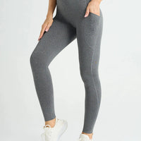 Mandotos high waist women's yoga leggings with pockets, stretch fabric, solid color, suitable for fitness, running, and sports activities.