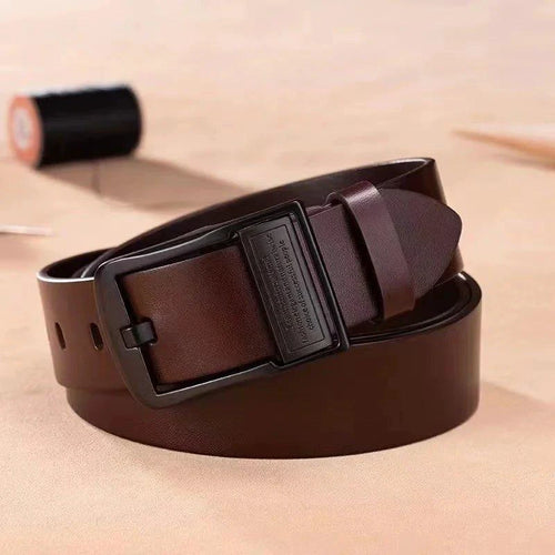 Mandotos leather men's belt with metal alloy pin buckle, stylish casual and business waist strap, luxury brand accessory.