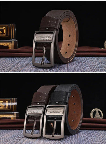New Leather Cowhide Men's Belt Fashion Metal Alloy Pin Buckle Adult Luxury Brand Jeans Business Casual Waist Male Strap Brand - MANDOTOS