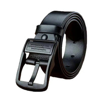 Mandotos men's leather cowhide belt with metal alloy pin buckle, stylish and luxury for business casual and jeans wear.