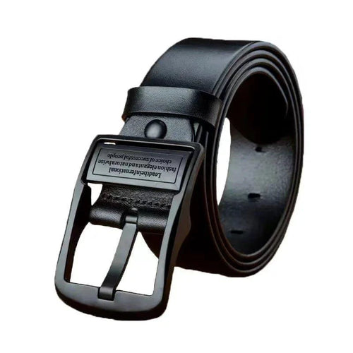 Mandotos men's leather cowhide belt with metal alloy pin buckle, stylish and luxury for business casual and jeans wear.