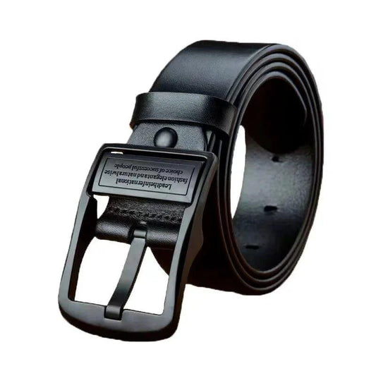Mandotos men's leather cowhide belt with metal alloy pin buckle, stylish and luxury for business casual and jeans wear.