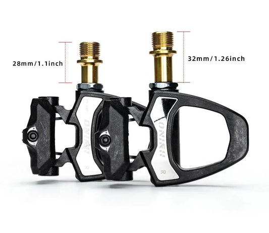 Mandotos ONIRII PD-06 carbon lock cycling pedals with sleek black design and adjustable straps for enhanced performance.