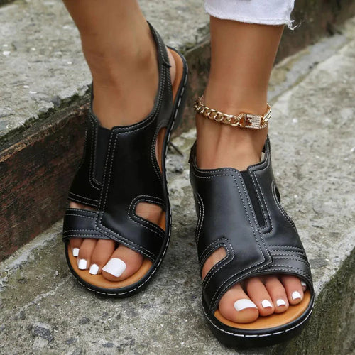 Orthopedic Leather Wedge Sandals - MANDOTOS