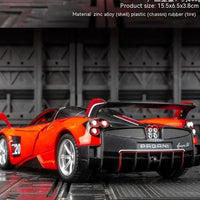 Mandotos Pagani Fengshen Sport model replica car with detailed exterior, showcasing sleek design and vibrant blue color.