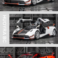 Mandotos Pagani Fengshen sport model replica car, detailed miniature with sleek design and vibrant paint, showcasing luxury sports car features.