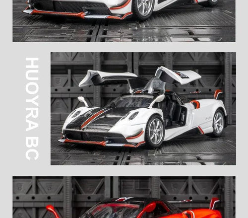 Mandotos Pagani Fengshen sport model replica car, detailed miniature with sleek design and vibrant paint, showcasing luxury sports car features.