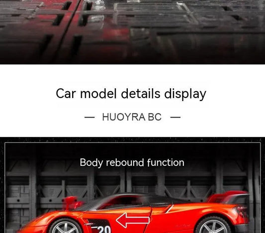 Mandotos Pagani Fengshen sport model replica car shown from side view, detailed miniature with sleek design and vibrant color.