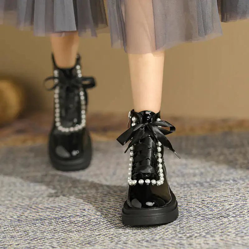 Patent Leather Ankle Boots - MANDOTOS