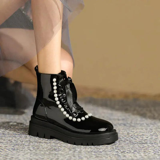 Patent Leather Ankle Boots - MANDOTOS
