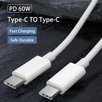 Mandotos PD 60W USB-C to USB-C fast charge data cable for iPhone 15, Samsung, Huawei, Xiaomi, black and white, 1m to 3m lengths