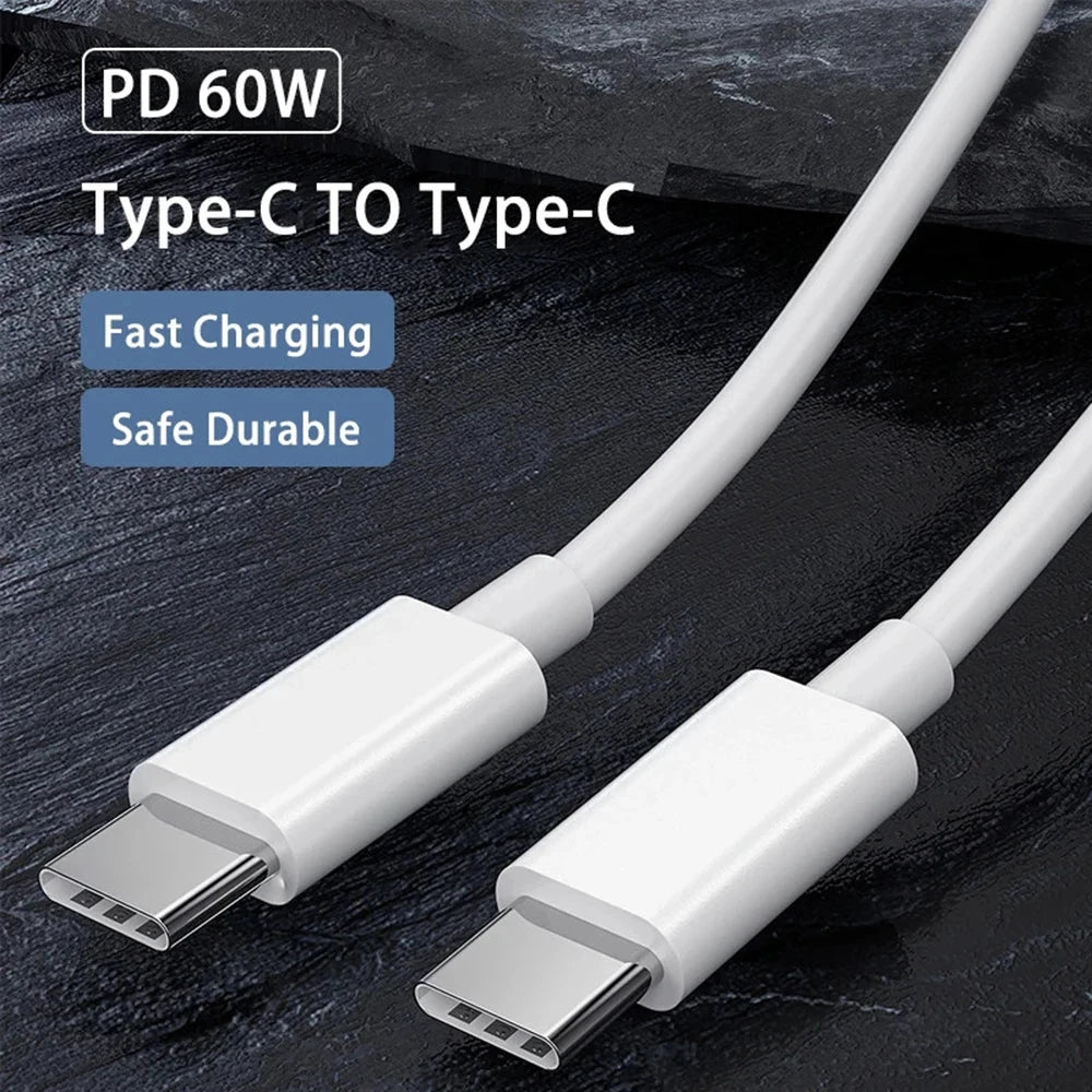 Mandotos PD 60W USB-C to USB-C fast charge data cable for iPhone 15, Samsung, Huawei, Xiaomi, black and white, 1m to 3m lengths