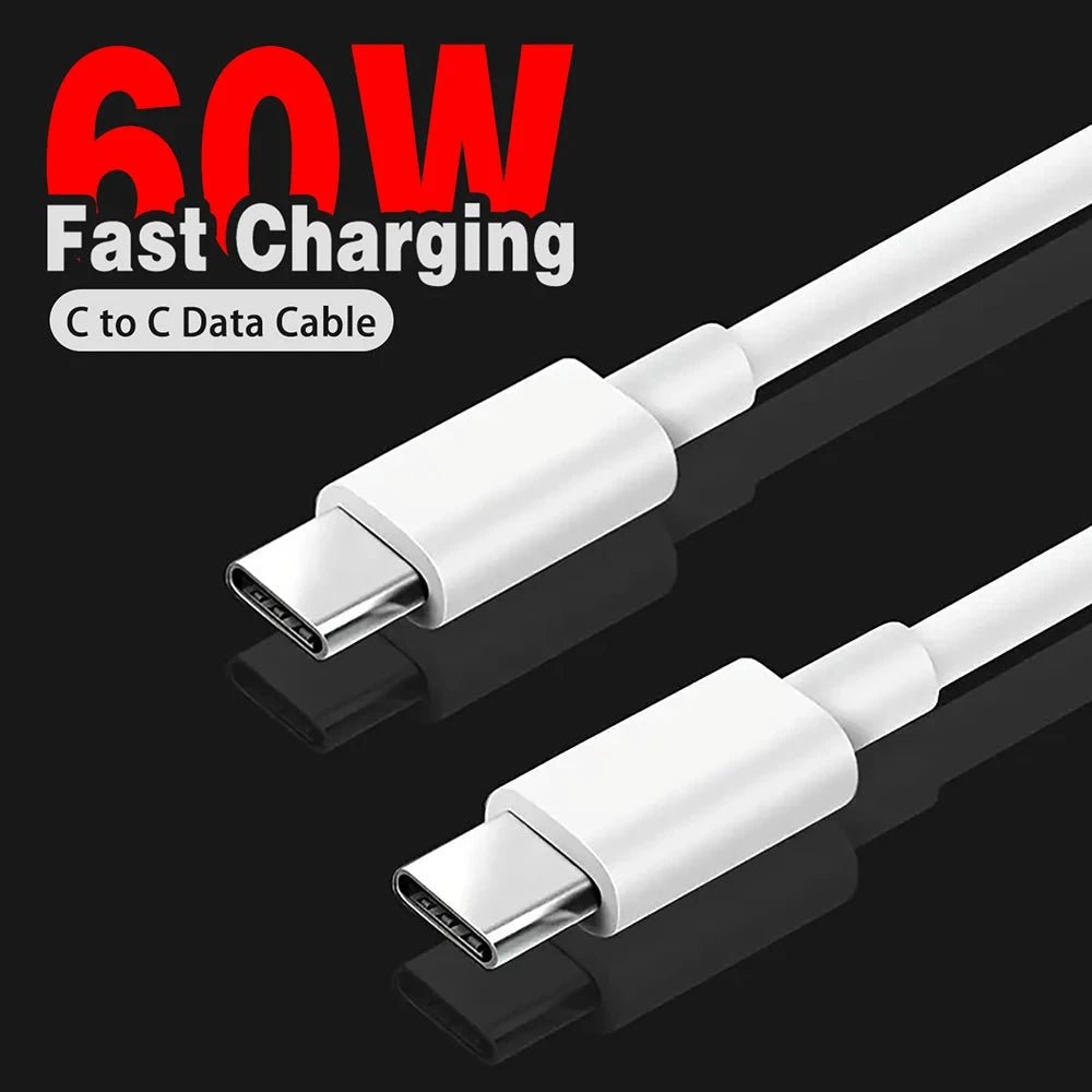 Mandotos PD 60W USB-C to USB-C fast charge data cable in black and white, available in 1M, 2M, and 3M lengths for smartphones.