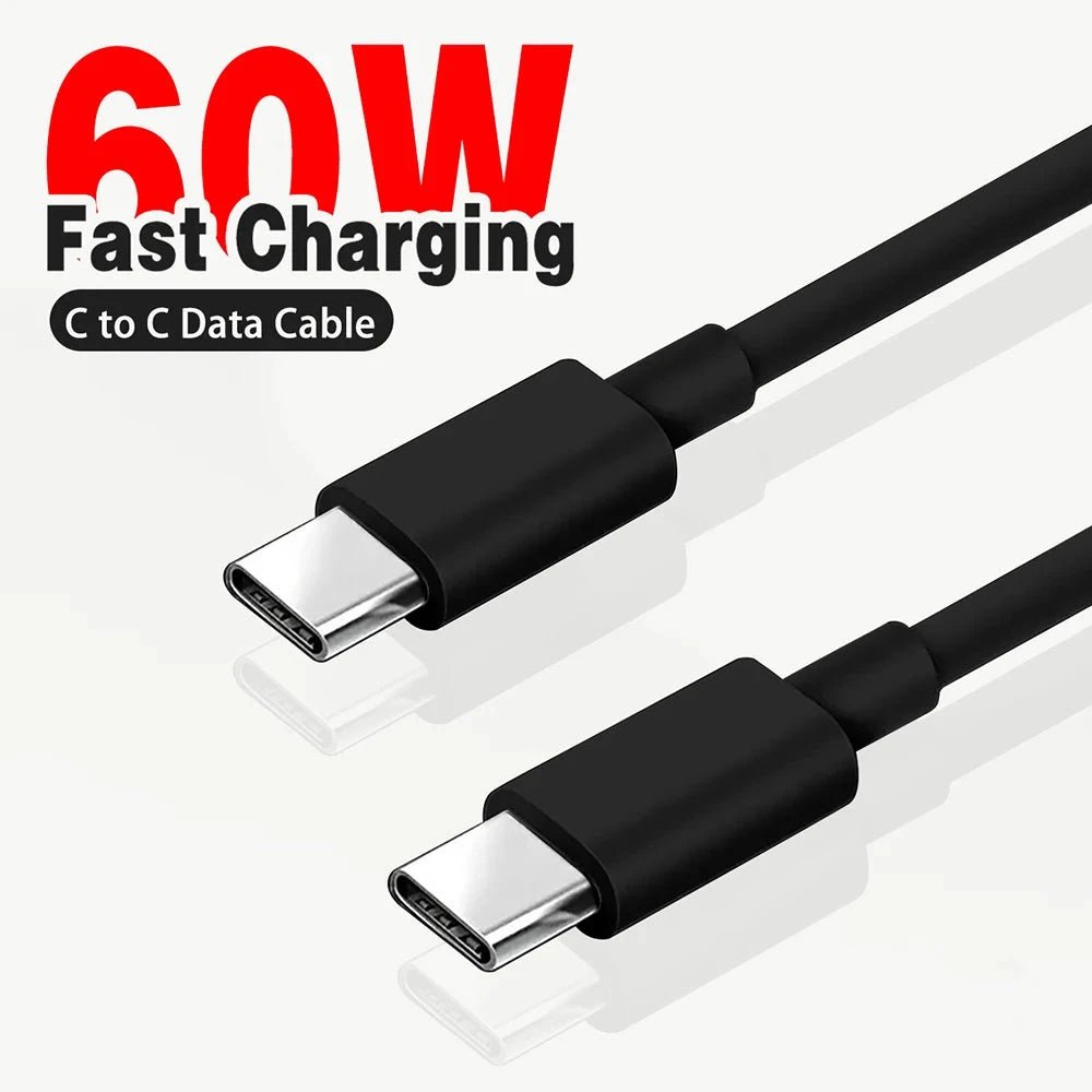 Mandotos PD 60W USB C to USB Type-C fast charging and data cable in black and white, available in 1m, 2m, and 3m lengths.