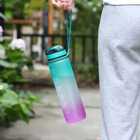 Mandotos PeakHydrate Motivational Bottle with colorful design and inspirational quote for staying hydrated throughout the day.