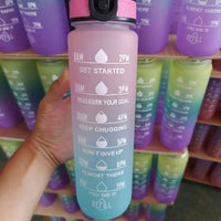 Mandotos PeakHydrate motivational water bottle with colorful design and flip-top lid, ideal for active hydration.