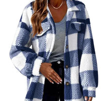 Mandotos plaid wool jacket with turndown collar, featuring a classic checkered pattern and cozy winter style.