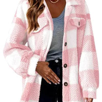 Mandotos plaid wool jacket with turndown collar, featuring a stylish checkered pattern and cozy fabric for fall and winter wear.