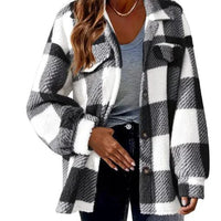 Mandotos plaid wool jacket with turndown collar, featuring a classic checkered pattern and cozy, stylish design.