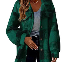 Mandotos plaid wool jacket with turndown collar and button closure, featuring a classic checkered pattern and cozy design.