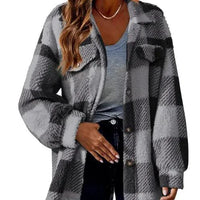 Mandotos plaid wool jacket with turndown collar, featuring a stylish checkered pattern and cozy fabric for cold weather.