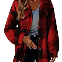 Mandotos plaid wool jacket with turndown collar, featuring a classic checkered pattern and cozy winter style.
