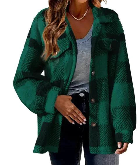 Mandotos plaid wool jacket with turndown collar, featuring a stylish checkered pattern and tailored fit for a cozy, fashionable look.