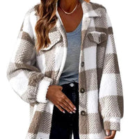 Mandotos plaid wool jacket with turndown collar, featuring a cozy, stylish design in a classic checkered pattern.
