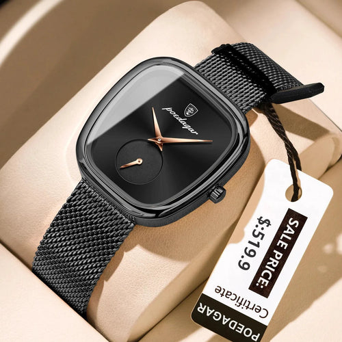 Mandotos POEDAGAR women's mesh watch with waterproof stainless steel case and quartz movement, stylish for ladies