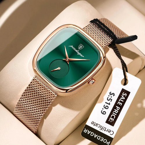 Mandotos POEDAGAR elegant women's mesh watch with stainless steel band, waterproof quartz movement, stylish and sophisticated.