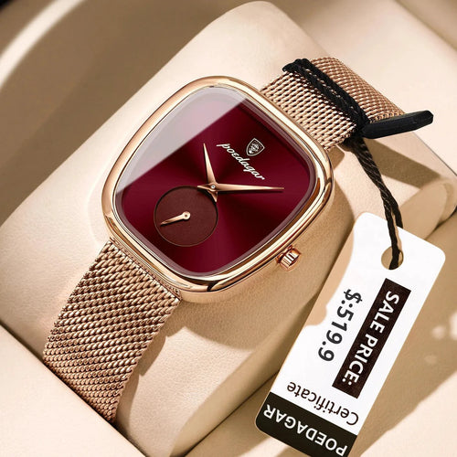 Mandotos POEDAGAR elegant women's mesh watch with waterproof stainless steel band and quartz movement, stylish for ladies.