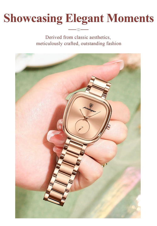 Mandotos POEDAGAR Elegant women's quartz watch with waterproof stainless steel band, stylish timepiece for confident ladies.