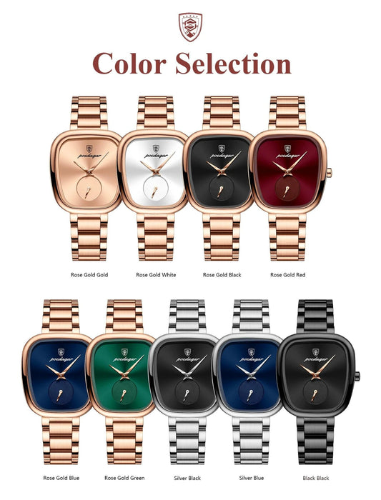 Mandotos POEDAGAR elegant women's quartz watch with stainless steel strap, waterproof design, suitable for confident ladies.