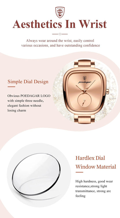 POEDAGAR Elegant Women's Quartz Watch - Waterproof Stainless Steel Timepiece for Confident Ladies - MANDOTOS