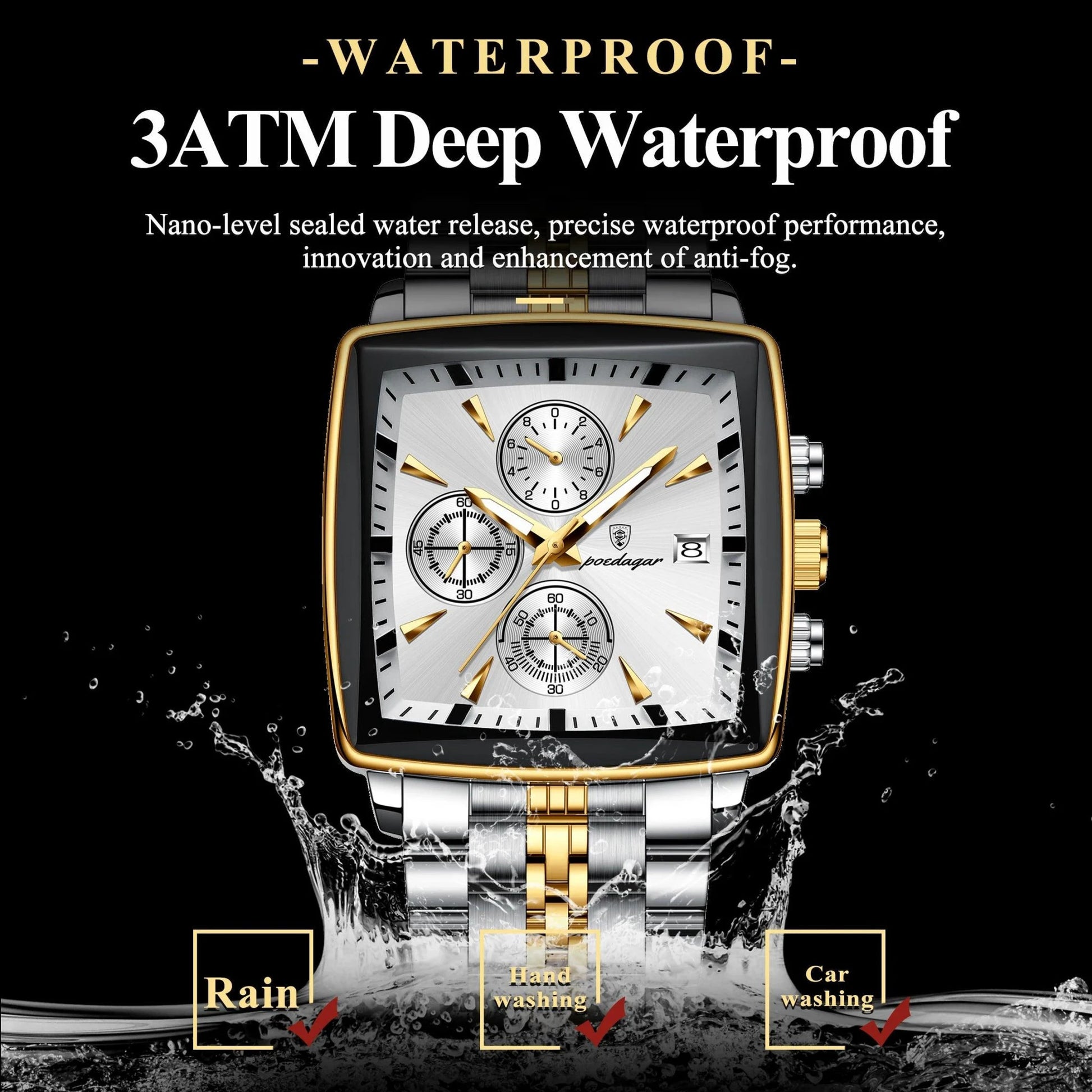 POEDAGAR Luxury Chronograph Men's Watch - Waterproof, Luminous, Stainless Steel, Sporty Design - MANDOTOS