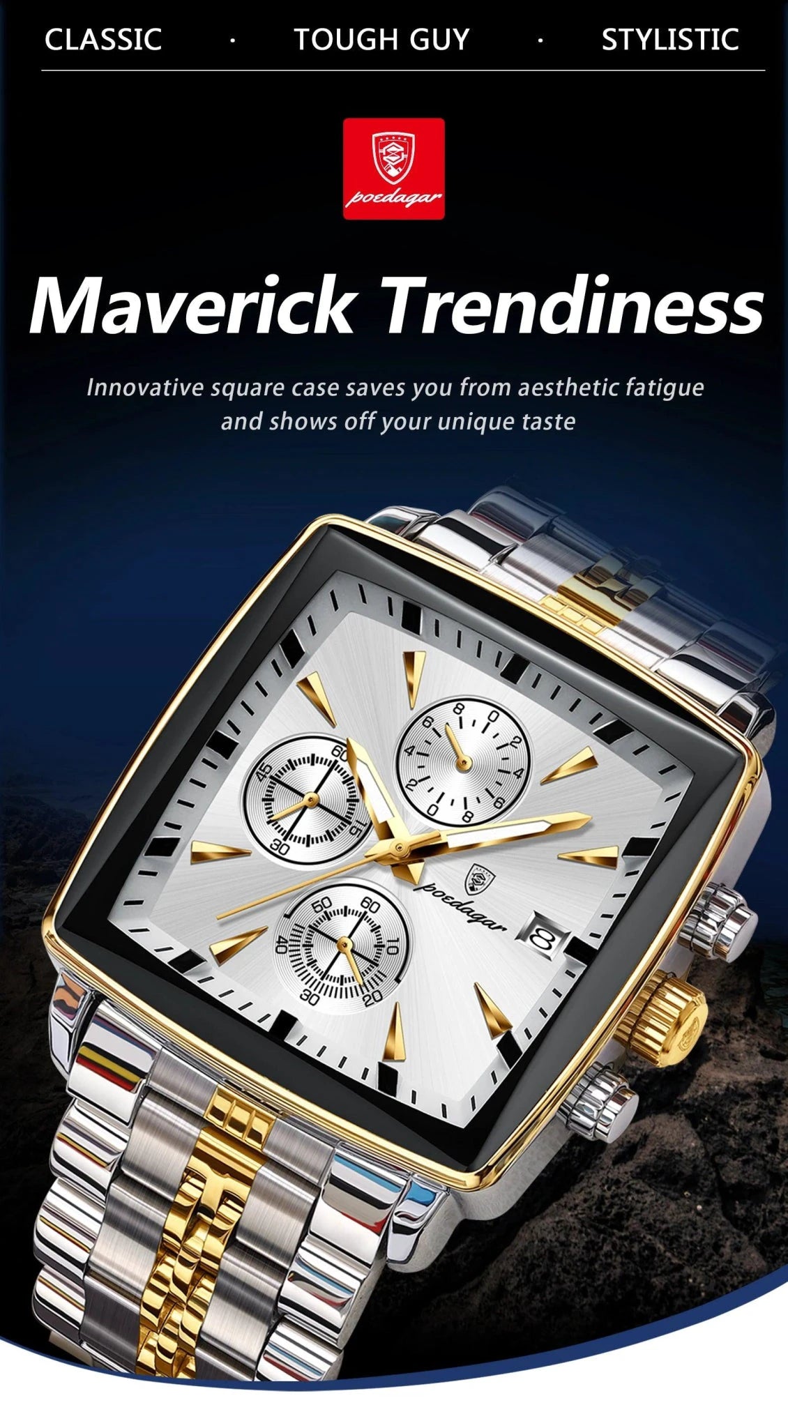 POEDAGAR Luxury Chronograph Men's Watch - Waterproof, Luminous, Stainless Steel, Sporty Design - MANDOTOS