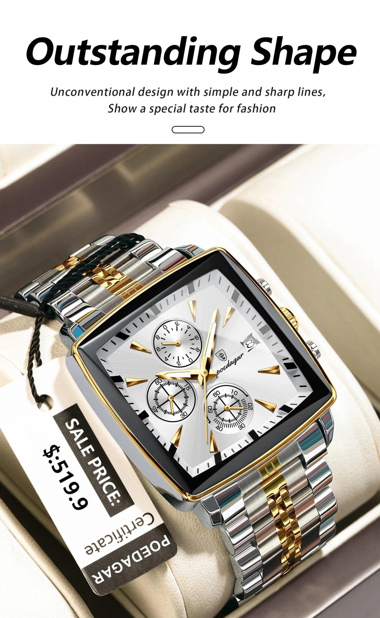 POEDAGAR Luxury Chronograph Men's Watch - Waterproof, Luminous, Stainless Steel, Sporty Design - MANDOTOS