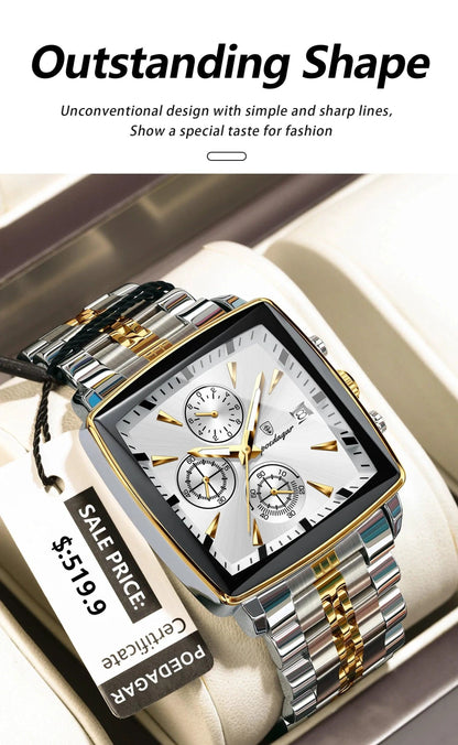 POEDAGAR Luxury Chronograph Men's Watch - Waterproof, Luminous, Stainless Steel, Sporty Design - MANDOTOS
